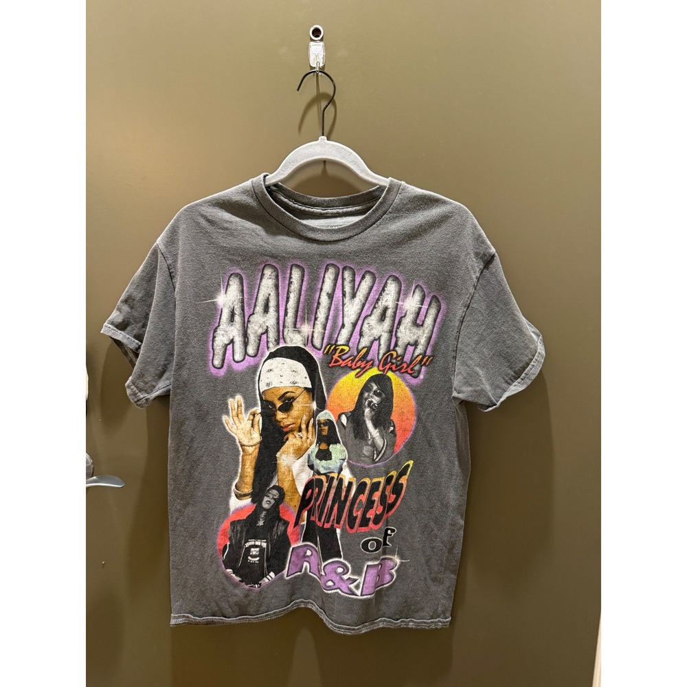 Aaliyah Baby Girl Princess of R&B Graphic Tee Ripple Junction Grey Mens Medium